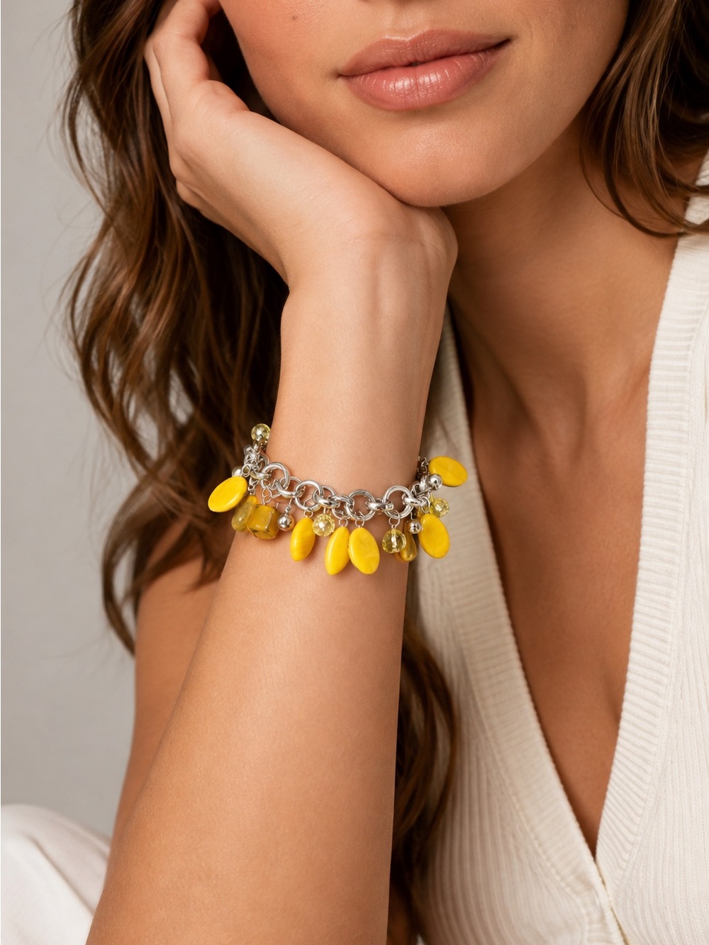 Yellow Beaded Charm Bracelet • BRAND NEW